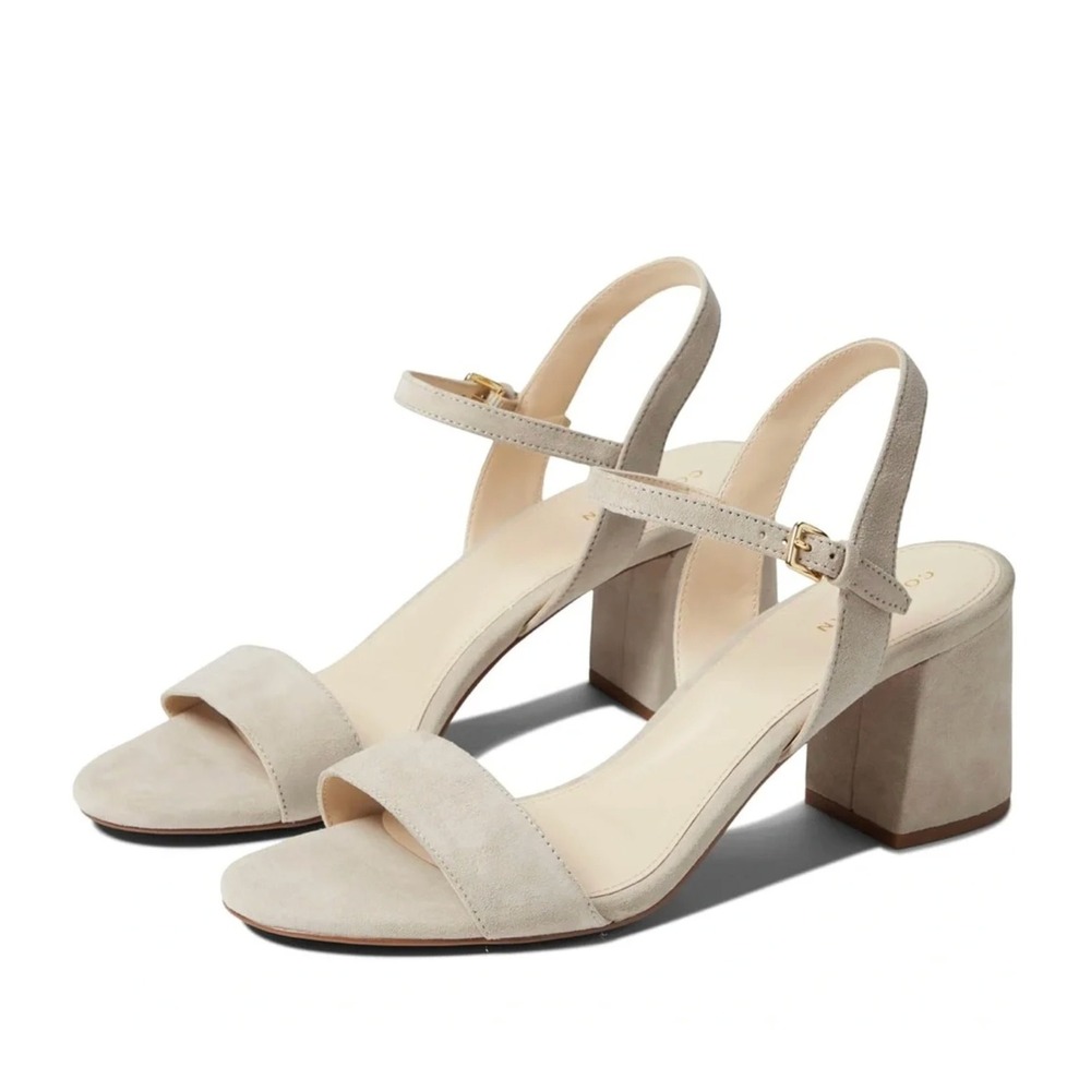 Cole Haan Josie Beige Suede Block Heel Sandals Size 8 Neutral Heels Comfort